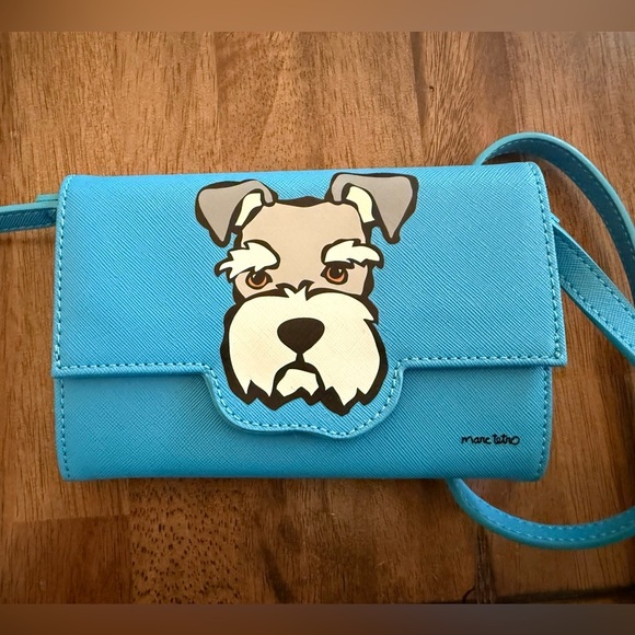 Marc Tetro Schnauzer Blue Crossbody Bag Purse Grey Gray Dog Divided Wallet - Picture 1 of 3